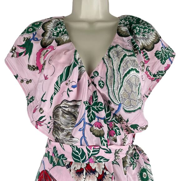 Tory Burch Adelia Floral Printed Wrap Midi Dress Pink Size 2 - Picture 4 of 15